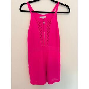 Bright Pink Naked Zebra Cut Out Zip Up Romper Size Small